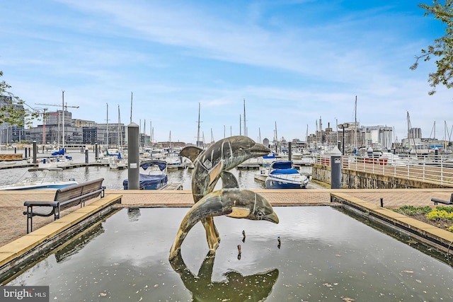 view of dock with a water view