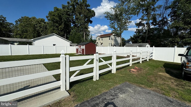 view of yard featuring a shed