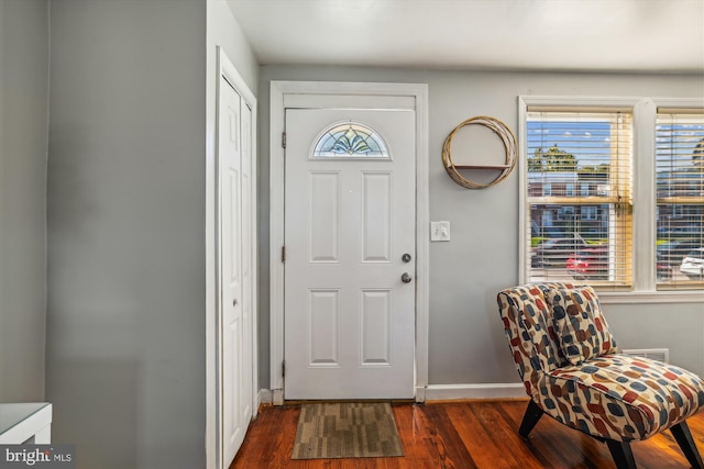 foyer entrance featuring dark hardwood / wood-style floors