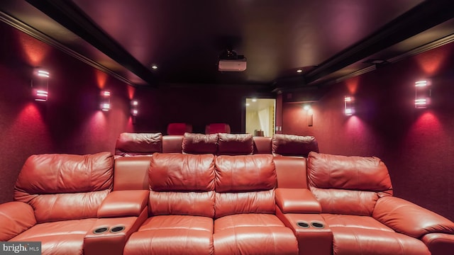 home theater with crown molding