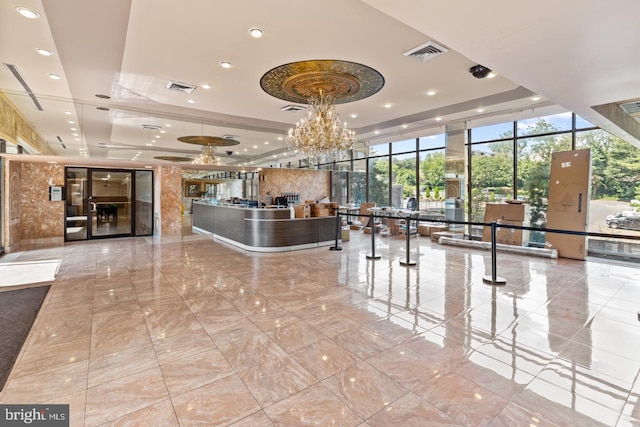 reception area with a chandelier