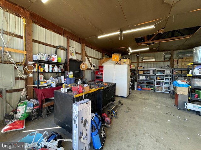 garage featuring a workshop area