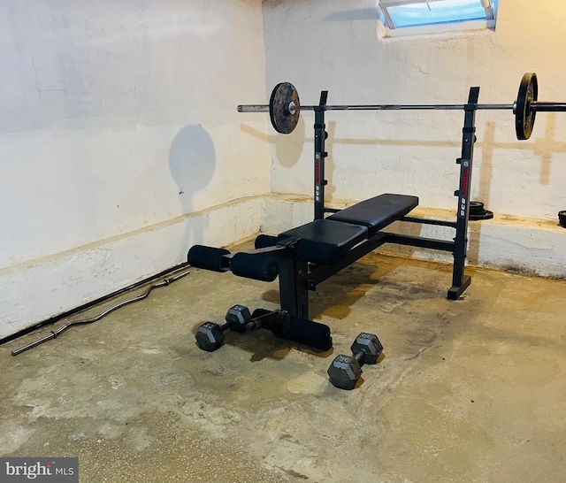 workout area with concrete flooring