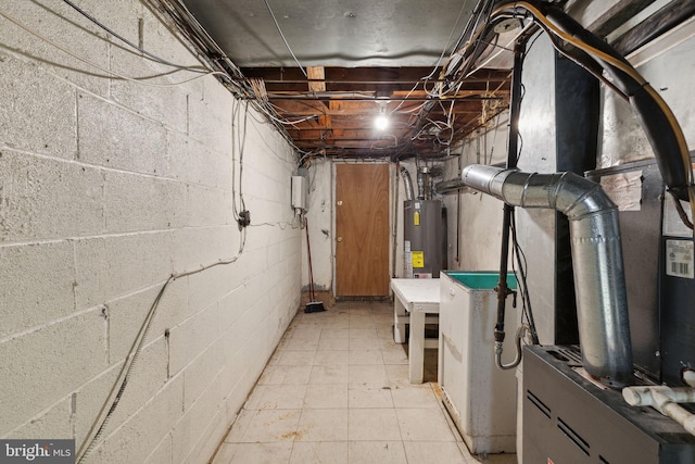 basement featuring water heater