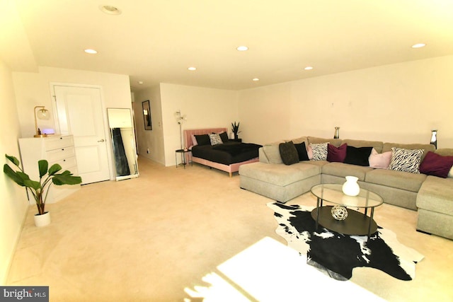 living room with light colored carpet