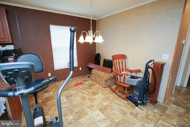 dining space with a chandelier and crown molding