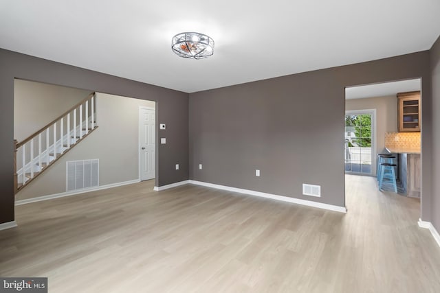 unfurnished living room with light wood-type flooring