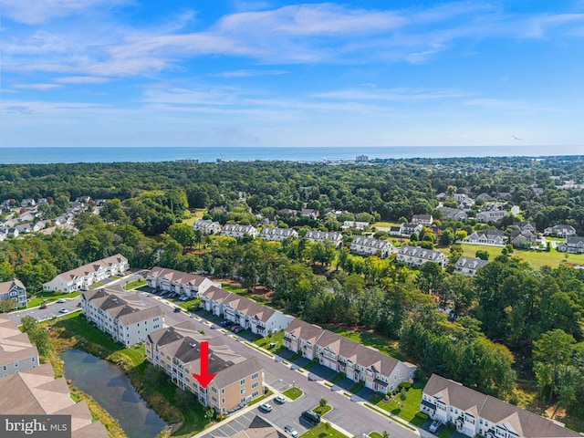 bird's eye view featuring a water view