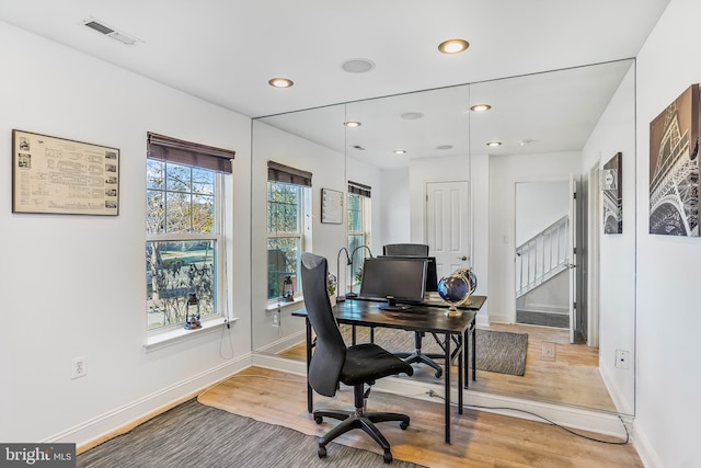 office area featuring hardwood / wood-style floors