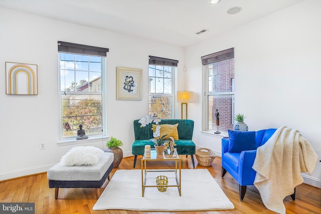 living area featuring hardwood / wood-style floors and plenty of natural light