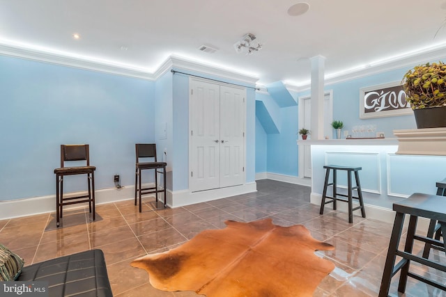 interior space with ornamental molding