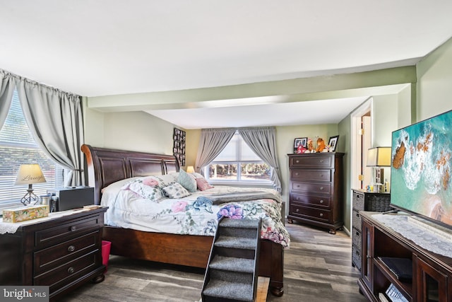 bedroom featuring dark hardwood / wood-style flooring