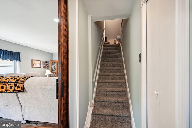 staircase featuring wood-type flooring