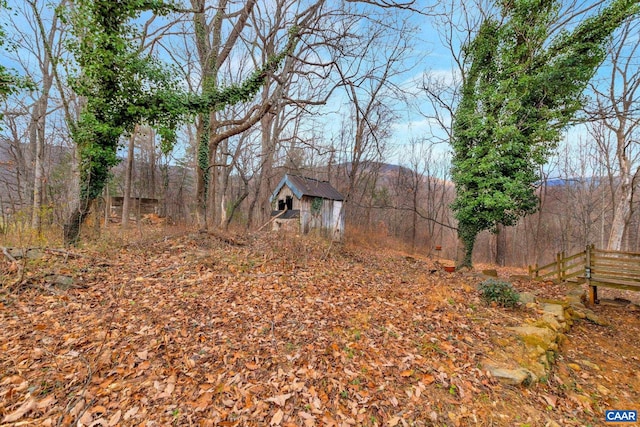 view of yard featuring a storage shed