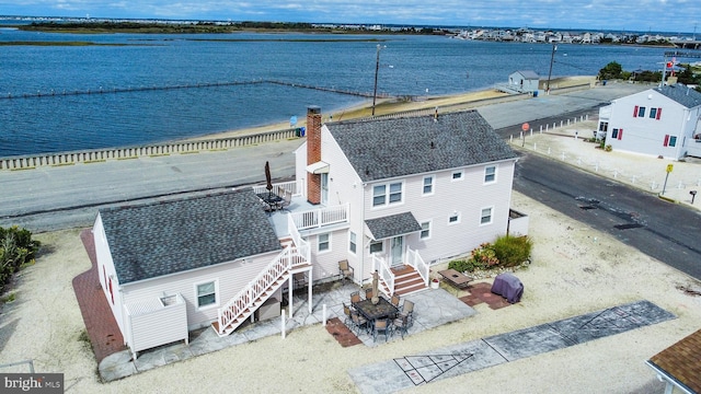 aerial view with a water view