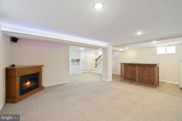 basement with light carpet