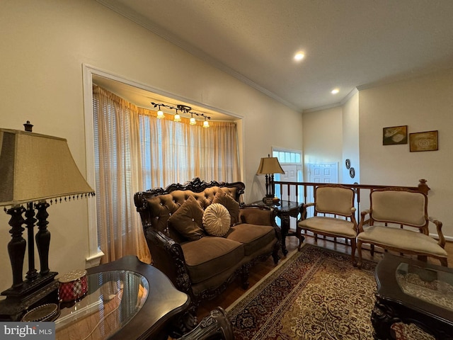 living room featuring ornamental molding