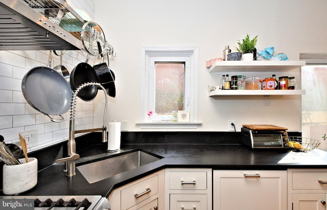 kitchen with white cabinets and backsplash