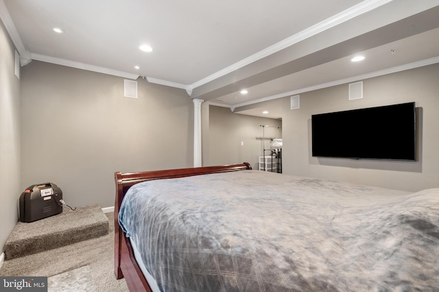 bedroom featuring hardwood / wood-style floors and ornamental molding