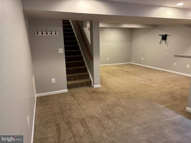 basement featuring carpet floors