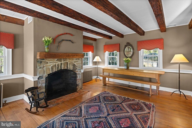 living room featuring a healthy amount of sunlight and hardwood / wood-style floors