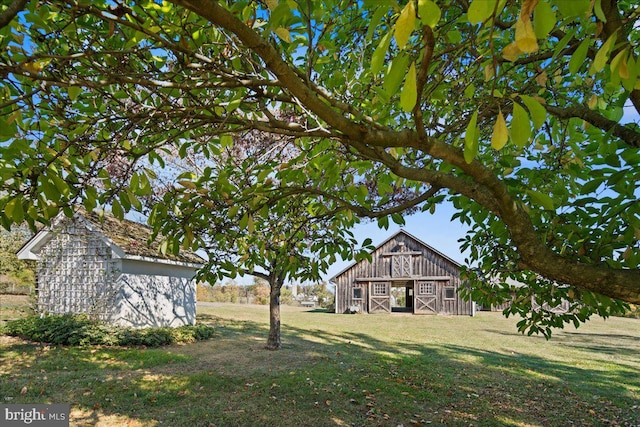 view of yard featuring an outbuilding