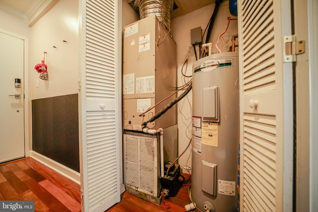 utility room with water heater and heating unit