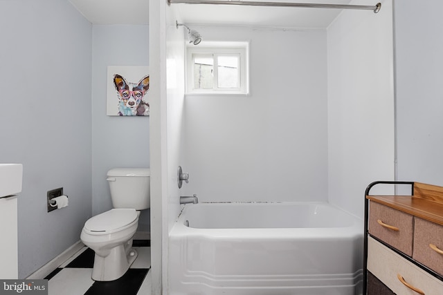 full bathroom with vanity, toilet, and bathing tub / shower combination