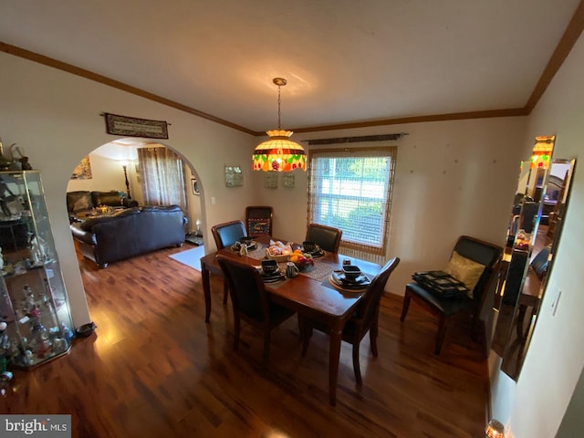 dining room featuring crown molding and hardwood / wood-style flooring