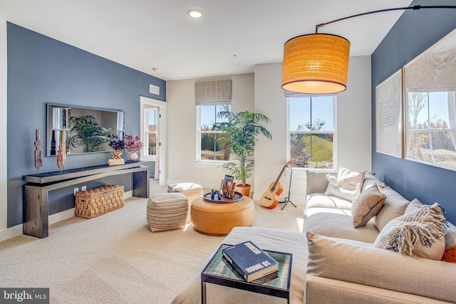 living room featuring carpet