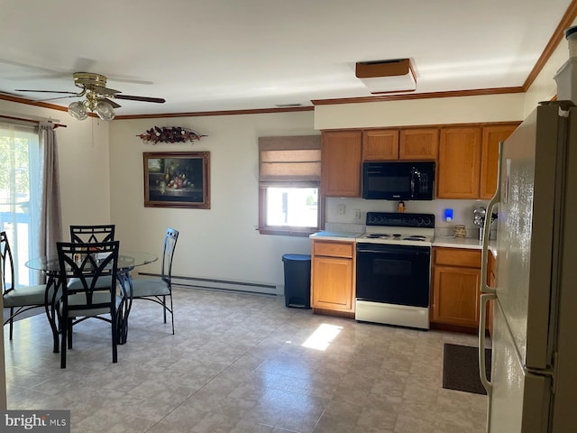2826 Hoopers Island Rd, Church Creek, MD 21622 - kitchen featuring black microwave, brown cabinetry, range with electric stovetop, and freestanding refrigerator