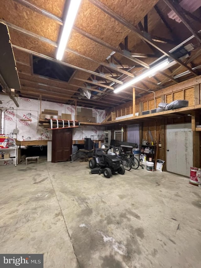 garage featuring a workshop area