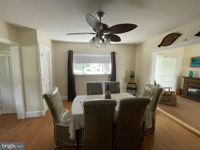 dining room featuring hardwood / wood-style flooring and ceiling fan