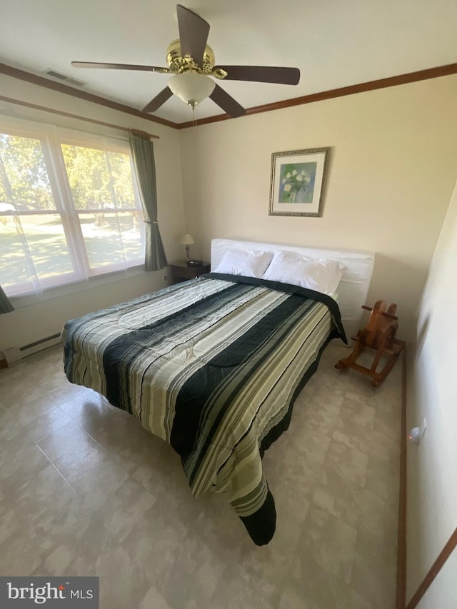 2826 Hoopers Island Rd, Church Creek, MD 21622 - bedroom featuring crown molding, visible vents, and ceiling fan