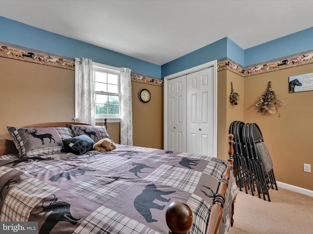 carpeted bedroom with a closet