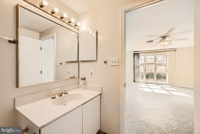 bathroom featuring vanity and ceiling fan