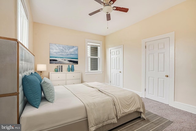 bedroom featuring carpet and ceiling fan