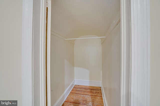 walk in closet with hardwood / wood-style floors