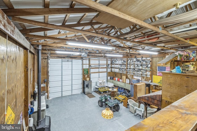 garage with wooden walls