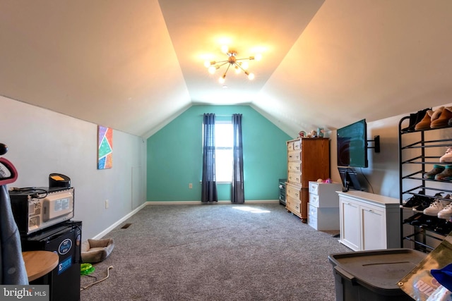 bonus room featuring vaulted ceiling and carpet flooring