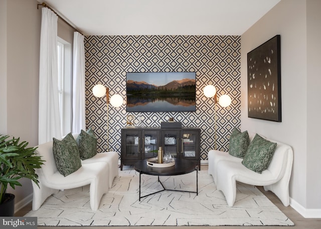 sitting room with light wood-type flooring