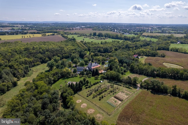 birds eye view of property featuring a rural view