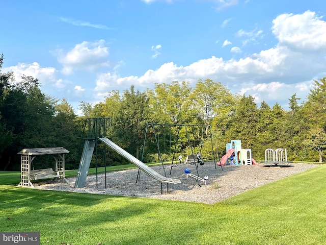 view of play area featuring a yard