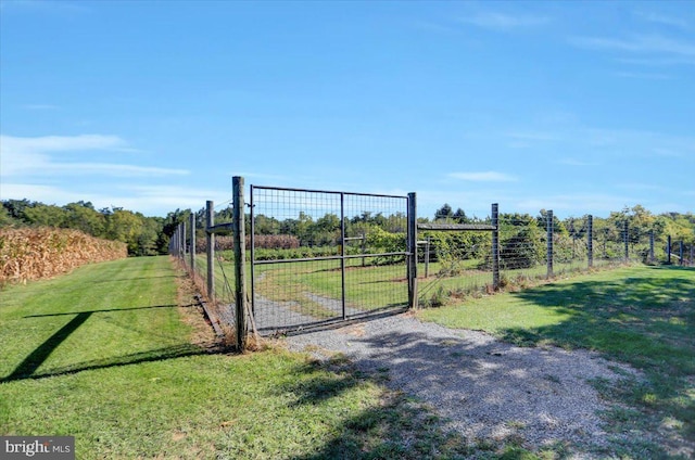 view of gate featuring a lawn