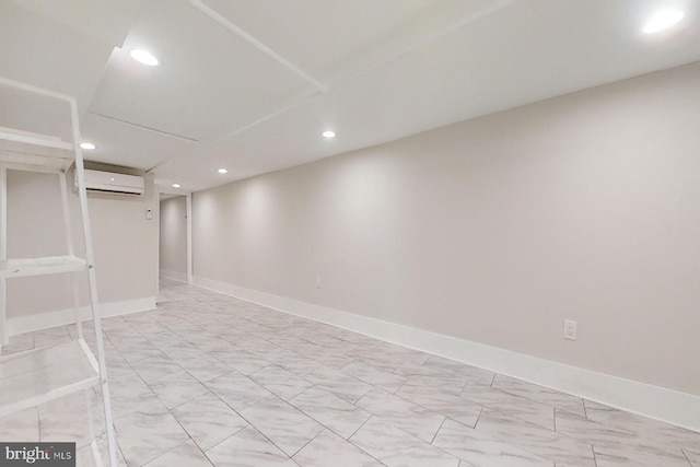 basement with a wall mounted air conditioner