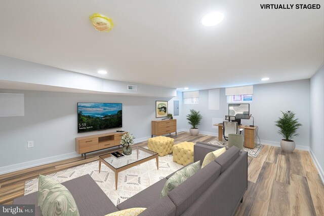 living room with light wood-type flooring