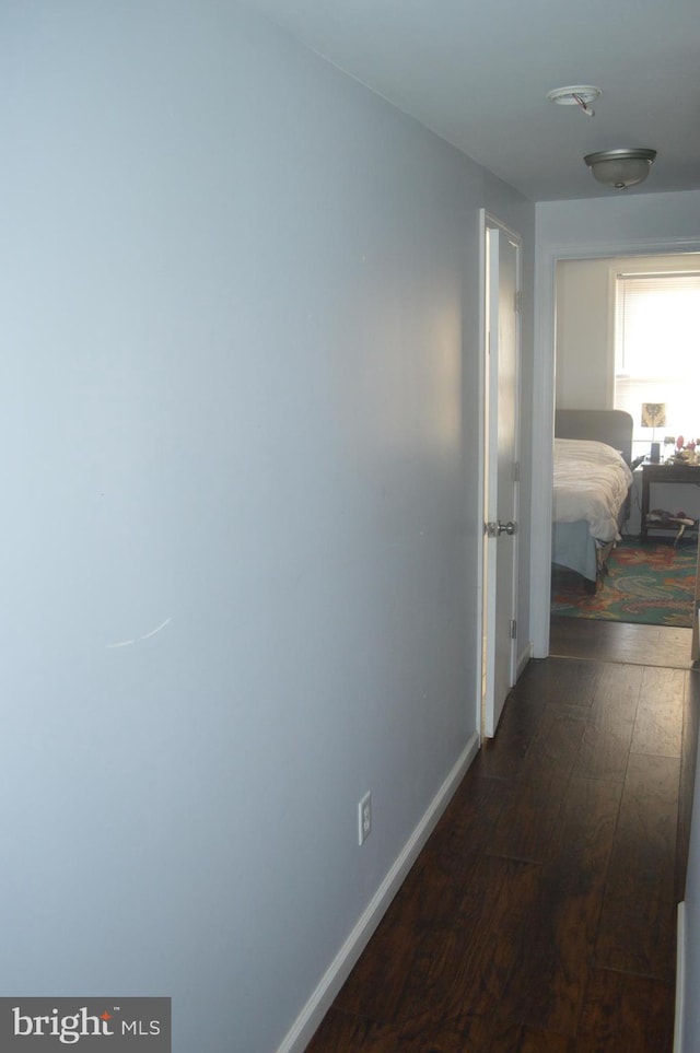 corridor with dark hardwood / wood-style flooring