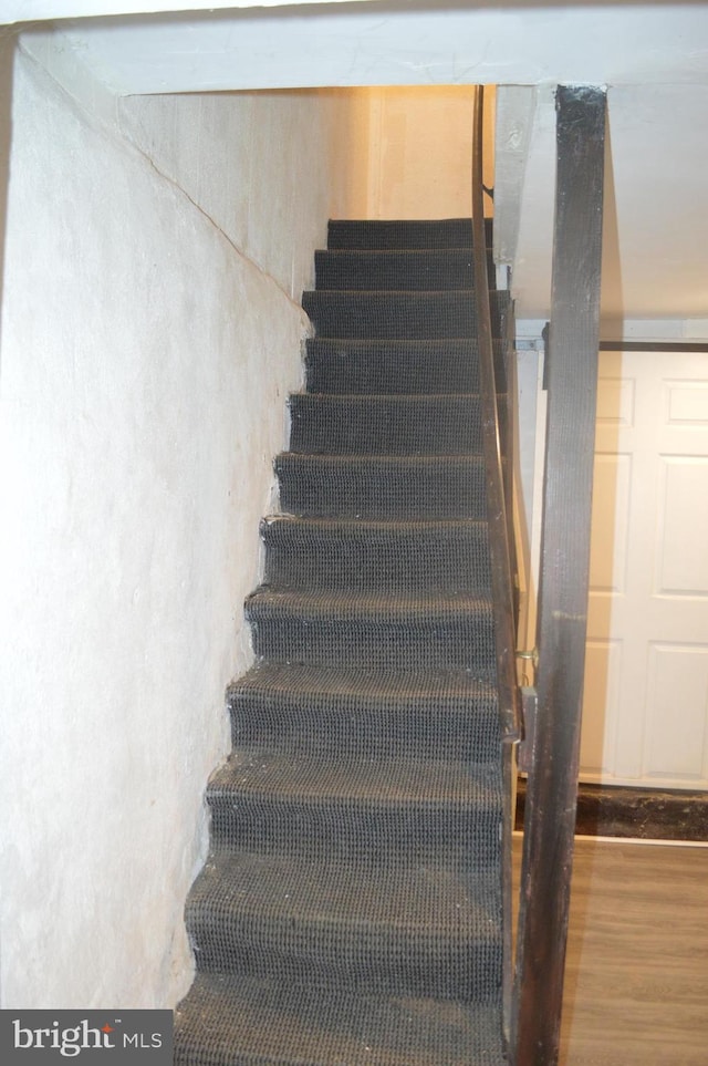 staircase featuring hardwood / wood-style floors