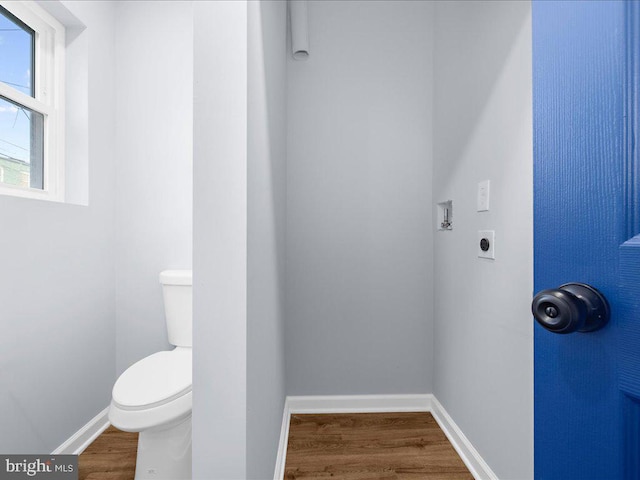 bathroom with toilet and wood-type flooring