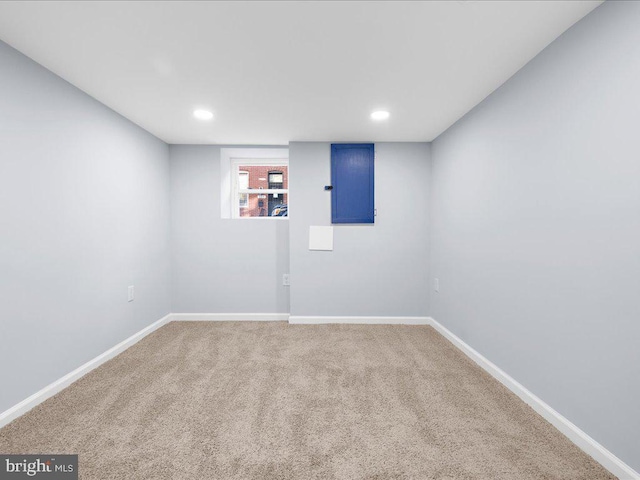 basement with carpet floors